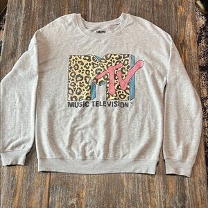 MTV Gray Sweatshirt with Leopard Print Logo
